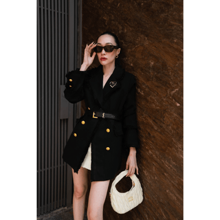 Women's Wool Coat Jacket With Belt and Brooch